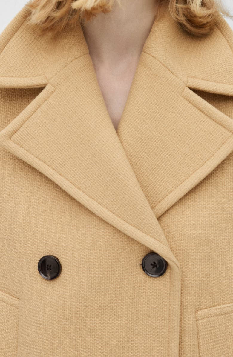 MANGO Double Breasted Virgin Wool Blend Coat, Alternate, color, Medium Brown