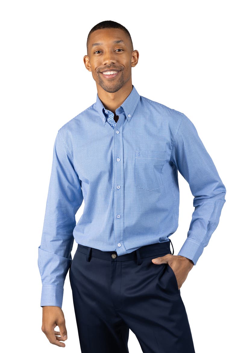 Micro Gingham Stretch Cotton Button-Up Shirt, Alternate, color, ROYAL