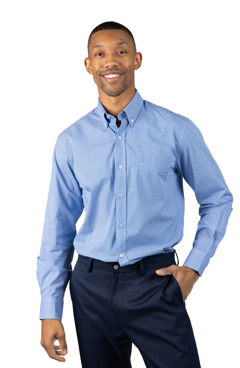 TailorByrd Micro Gingham Stretch Cotton Button-Up Shirt, Alternate, color, Royal