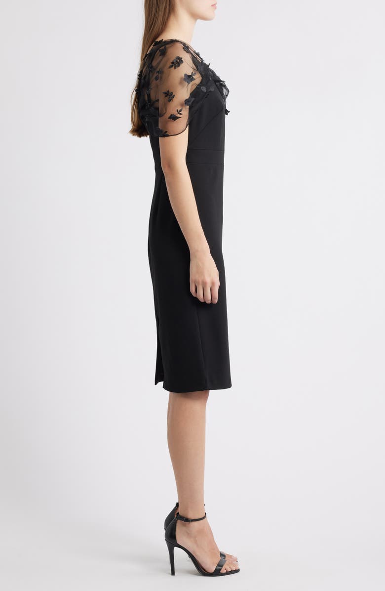 Eliza J Floral Beaded Appliqué Mesh Overlay Cocktail Dress, Alternate, color, Black