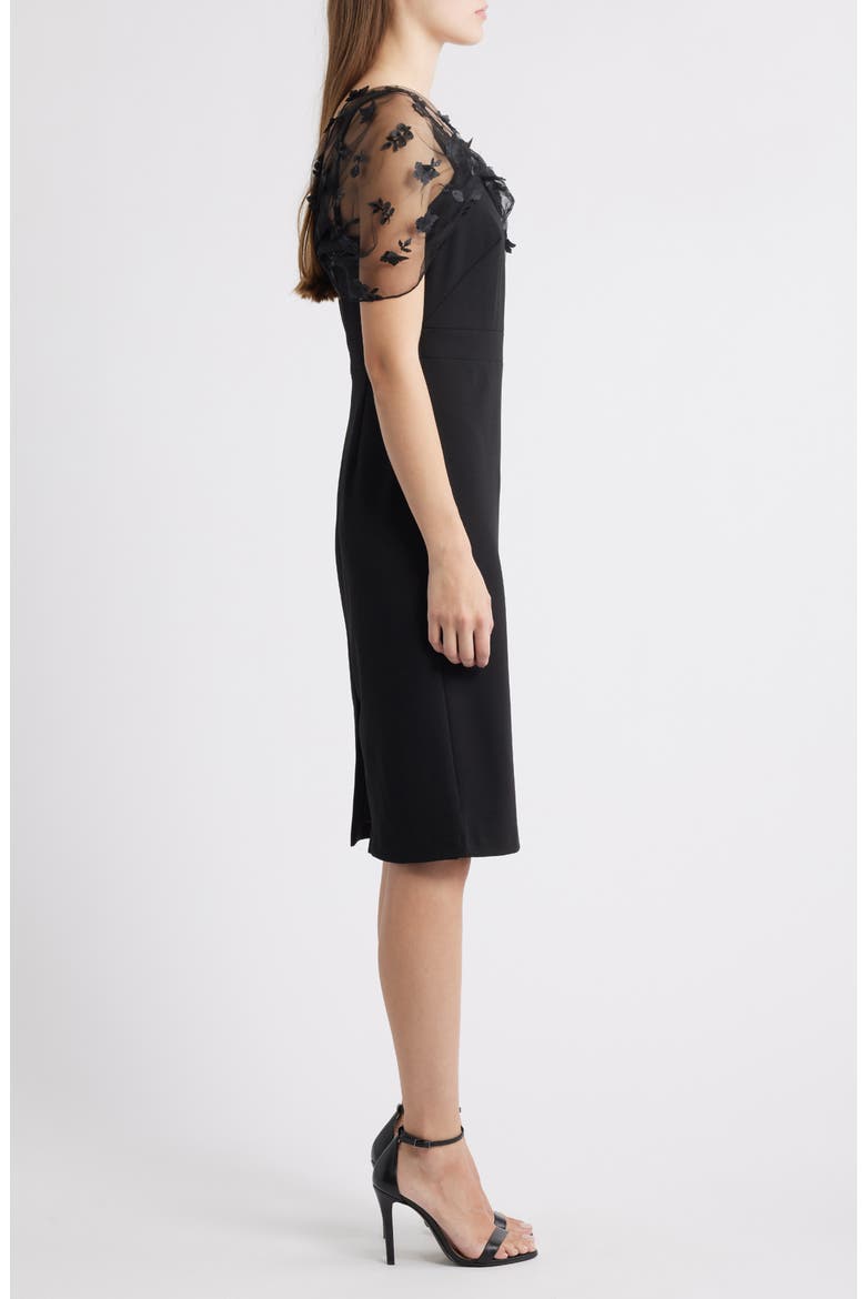 embroidered lace overlay cocktail dress eliza j Embroidered Floral Illusion Lace A-Line Gown (Women)