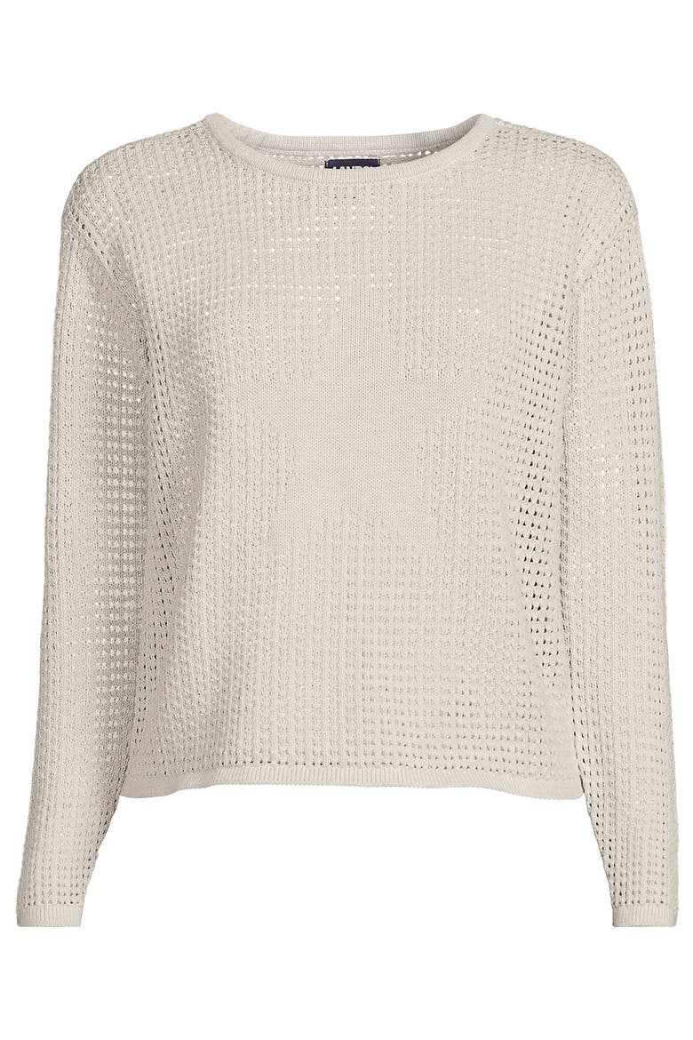 Cotton Viscose Mesh Jacquard Crew Neck Sweater, Alternate, color, Oatmeal Snow Heather