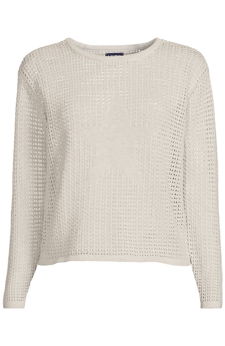 Lands' End Cotton Viscose Mesh Jacquard Crew Neck Sweater, Alternate, color, Oatmeal Snow Heather