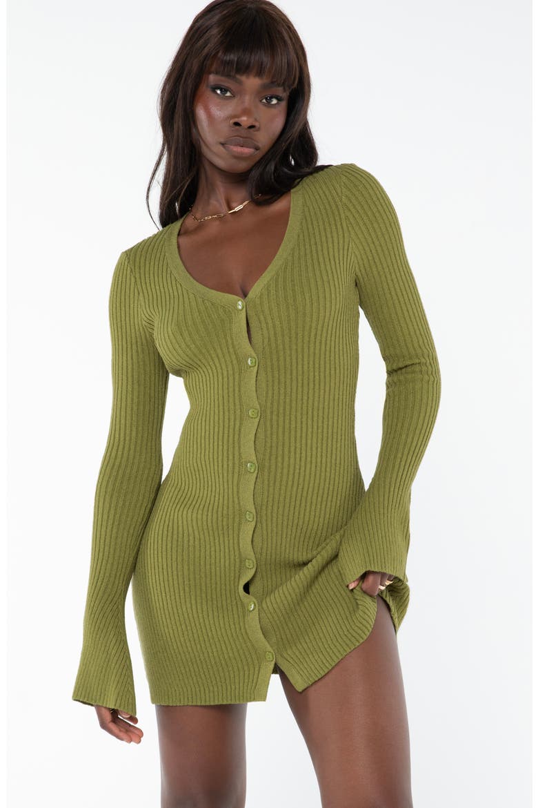 Waldin Rib Long Sleeve Sweater Minidress, Alternate, color, OLIVE