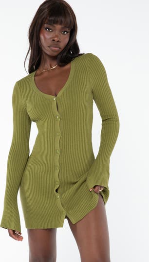 Waldin Rib Long Sleeve Sweater Minidress