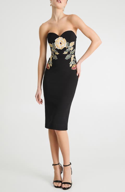 Sloane Floral Appliqué Strapless Cocktail Dress