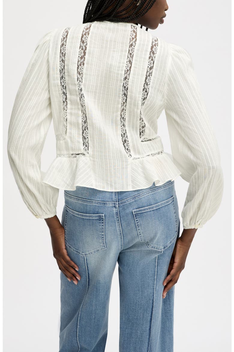 Lace Inset Ruffle Cotton Button-Up Shirt, Alternate, color, BRIGHT WHITE