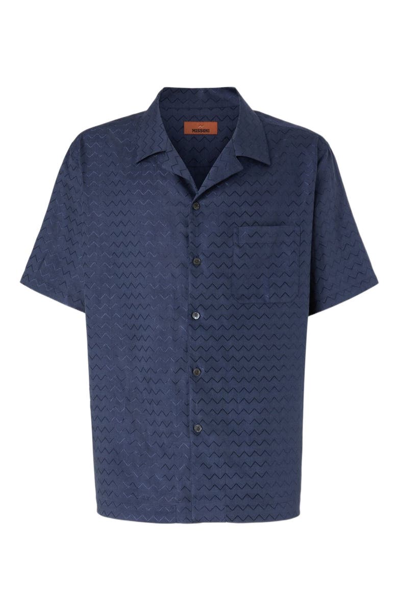 Missoni Cotton, Viscose And Linen Bowling Shirt With Shiny Zigzag Pattern, Alternate, color, Blue