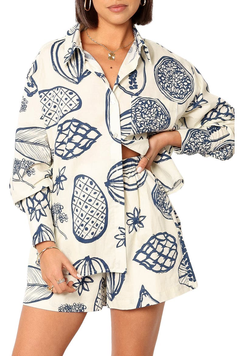 Bonnie Cotton & Linen Button-Up Shirt & Shorts Set, Main, color, NAVY