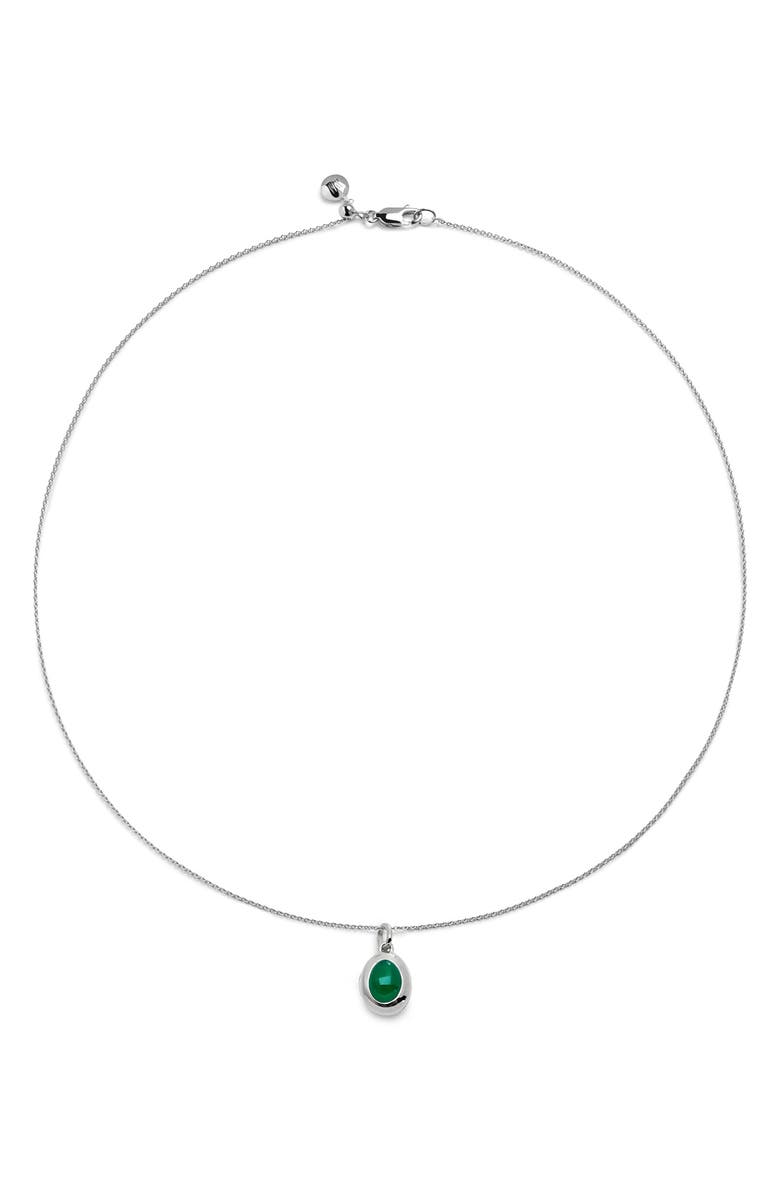 Monica Vinader Birthstone Locket Necklace, Main, color, Sterling Silver / Green Onyx