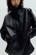 MANGO Faux Leather Funnel Neck Jacket