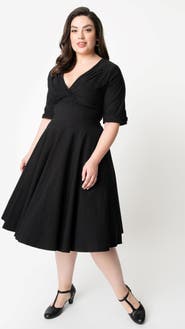 Unique Vintage Plus Size Half Sleeve Surplice Delores Swing Dress