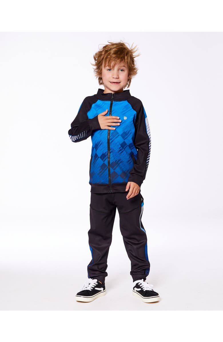 Deux par Deux Little Boy's Printed Full Zip Athletic Cardigan Blue And Black, Alternate, color, Blue And Black