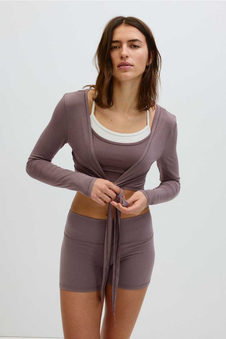 Cropped Long-sleeved Yoga Top, Alternate, color, Dusty mauve