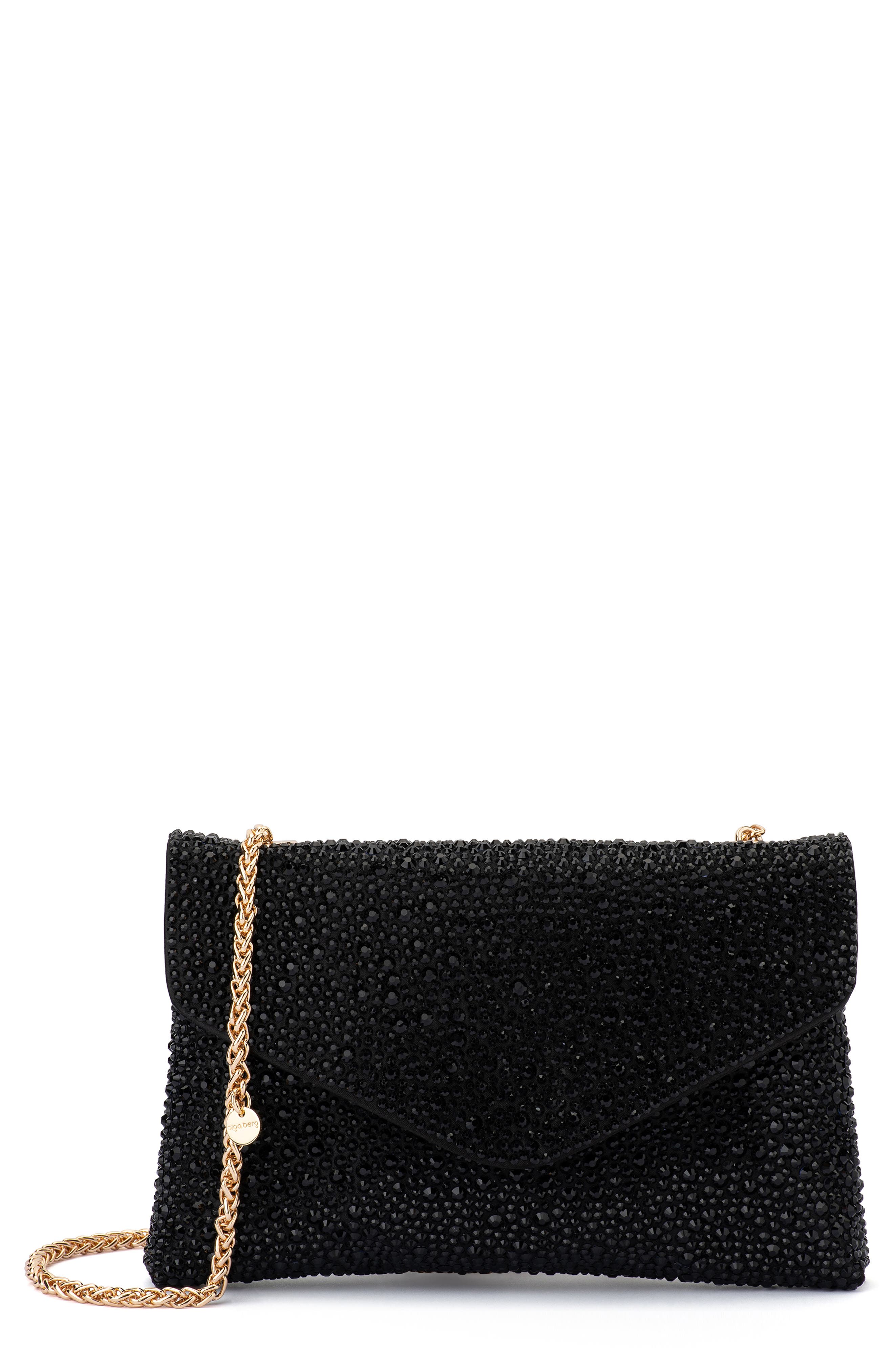 Olga Berg Hattie Crystal Shoulder Bag, Main, color, Black