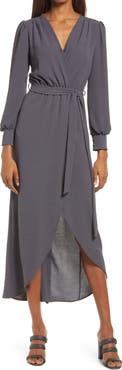 Fraiche by J Long Sleeve Faux Wrap Dress