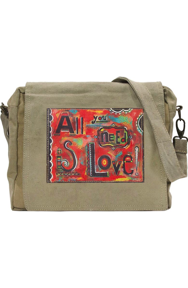 VINTAGE ADDICTION All You Need Is Love Recycled Military Tent Crossbody Bag, Main, color,
