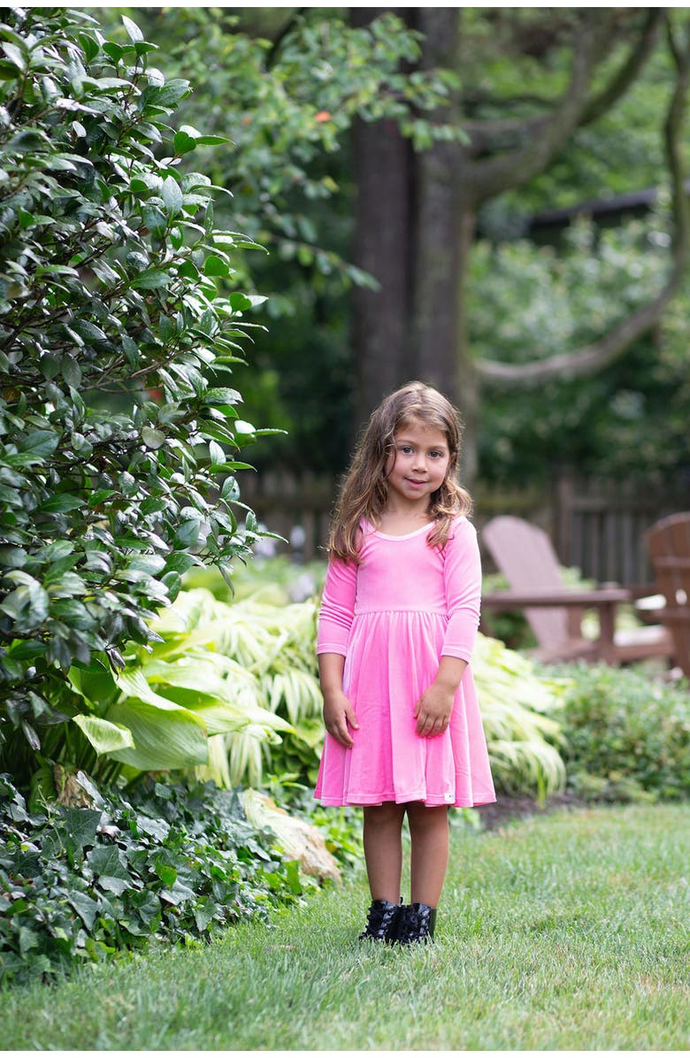 WORTHY THREADS Girls Stretch Velvet Twirly Dress, Alternate, color, Pink Candy
