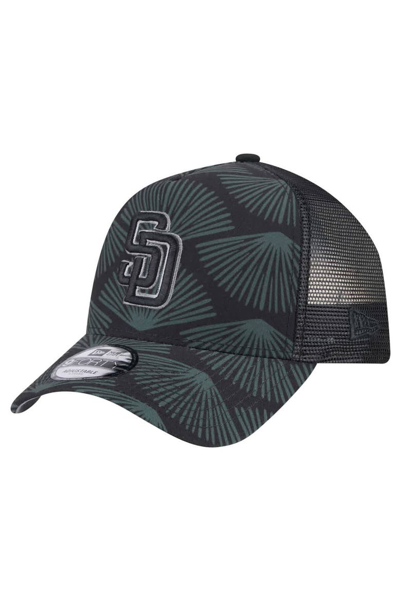 Men's New Era  Black San Diego Padres 9FORTY A-Frame Trucker Adjustable Hat, Main, color, Black