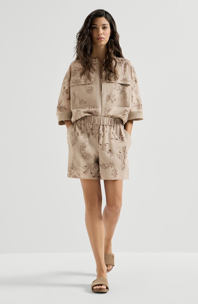 Brunello Cucinelli Shorts with dazzling broderie anglaise, Alternate, color, Espresso