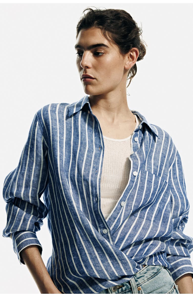 H&M Linen Shirt, Alternate, color, Blue/Striped