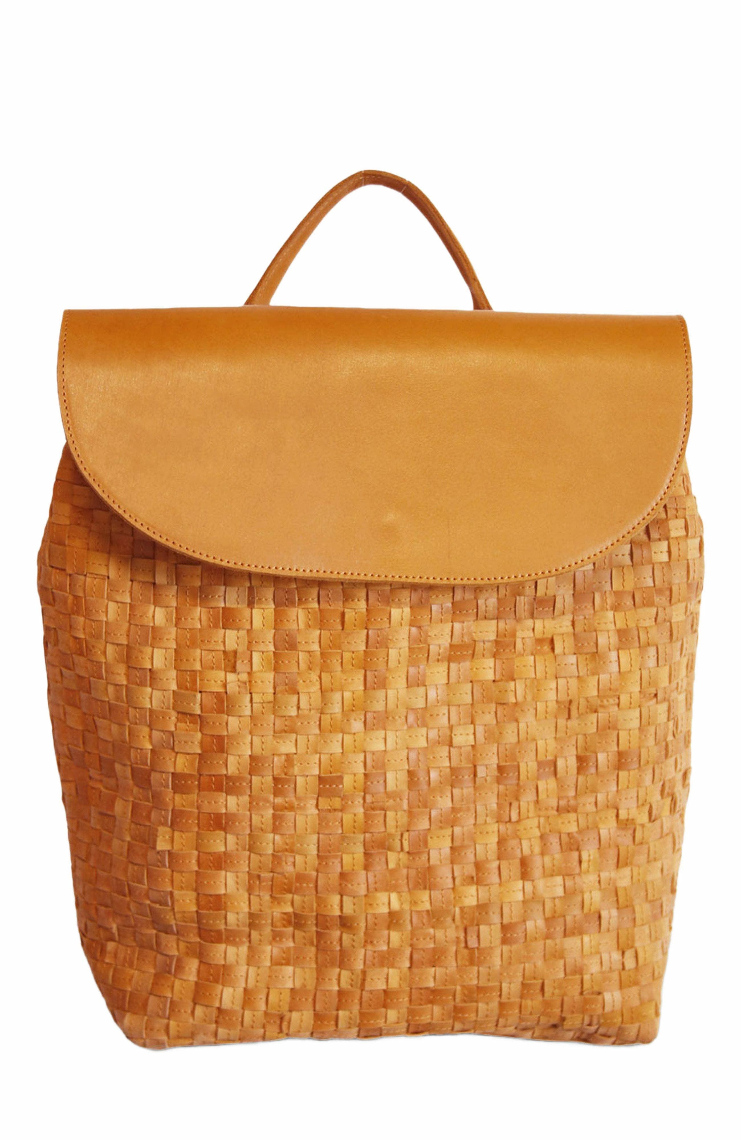 ABLE Elsa Basketweave Backpack, Main, color, Cognac