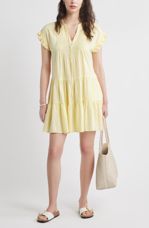 Caslon ® Ruffle Sleeve Linen Blend Tiered Dress In Yellow
