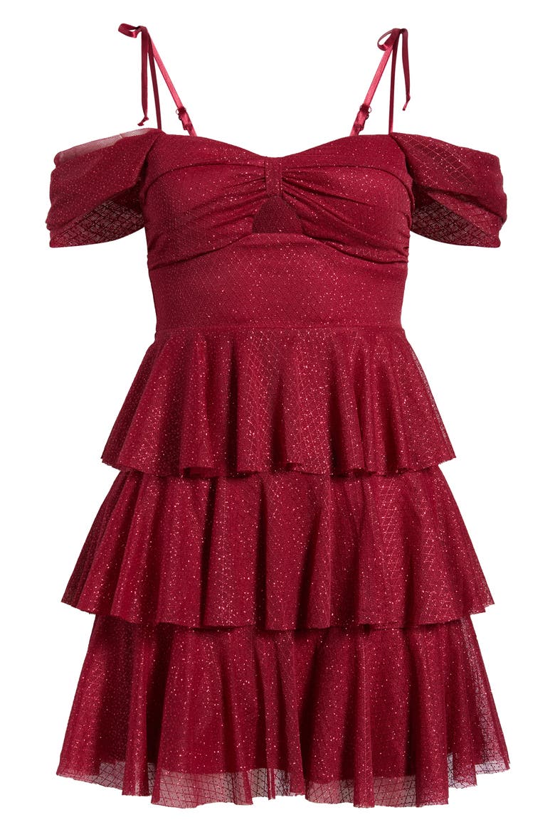 Glitter Layered Ruffle Tie Strap Minidress, Alternate, color, WINE