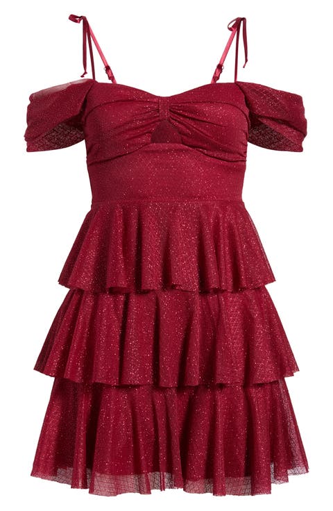 Glitter Layered Ruffle Tie Strap Minidress