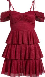 Emerald Sundae Glitter Layered Ruffle Tie Strap Minidress