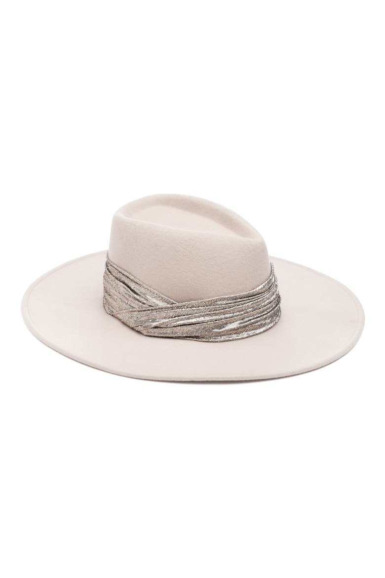 Metallic Trim Wool Fedora Hat, Main, color, ALABASTER