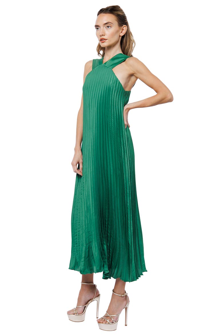 Mellisa Pleated Satin Dress, Alternate, color, GREEN