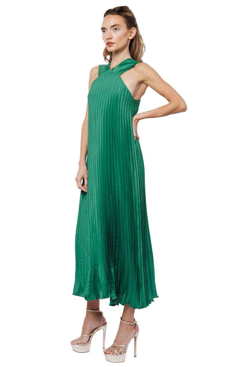 CIEBON Mellisa Pleated Satin Dress, Alternate, color, Green