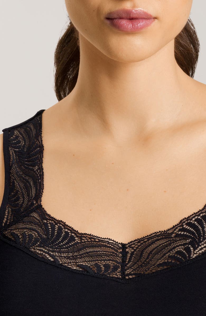 Hanro Cotton Delight Lace Trim Tank Top, Alternate, color, Black