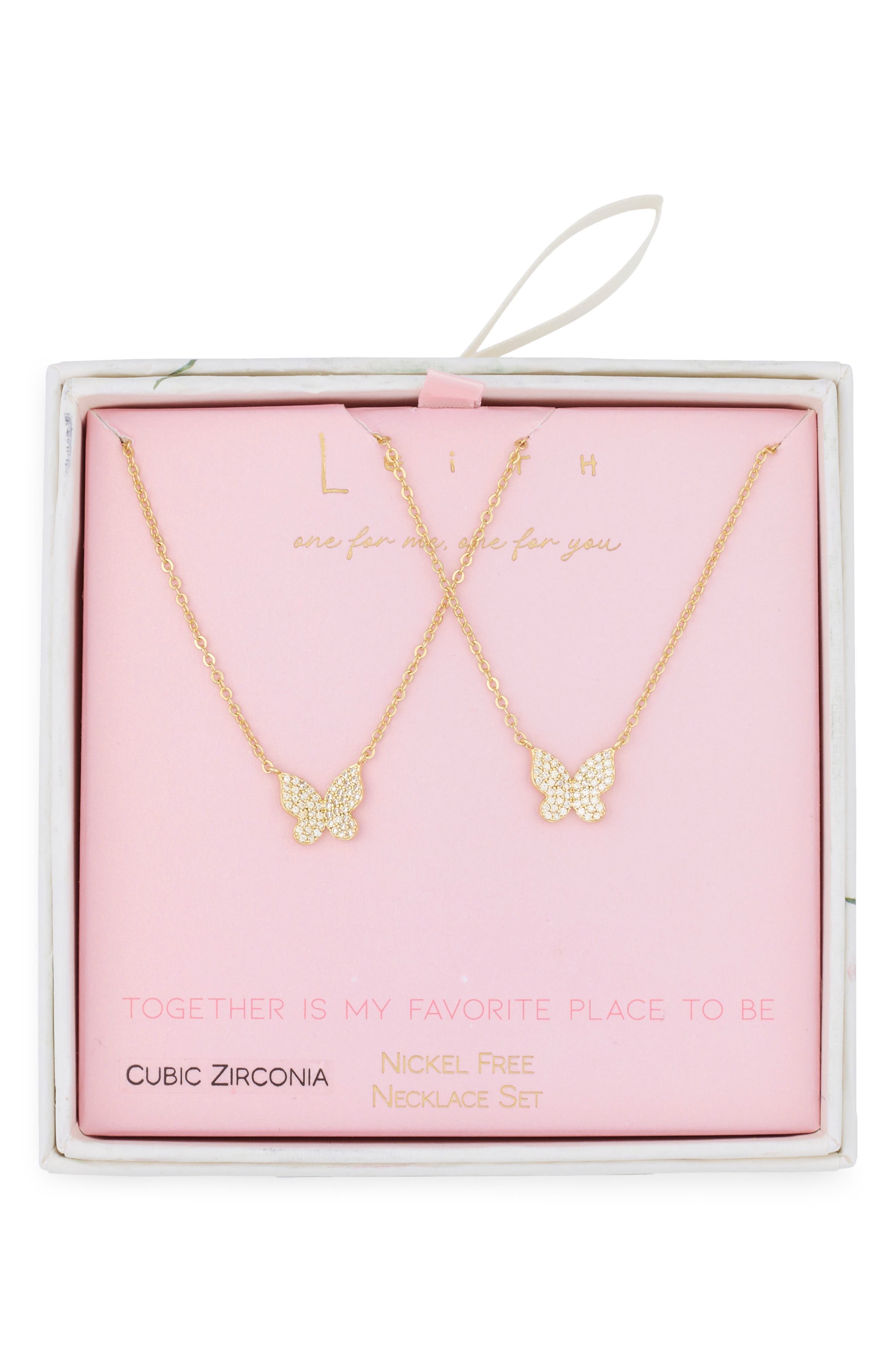Leith Together Is My Favorite Place To Be Set of 2 Cubic Zirconia Butterfly Pendant Necklaces