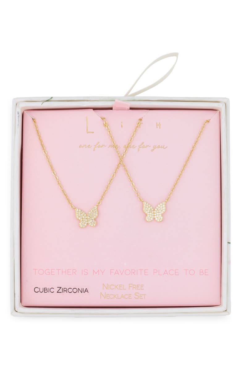 Leith Together Is My Favorite Place To Be Set of 2 Cubic Zirconia Butterfly Pendant Necklaces, Main, color, Clear- Gold