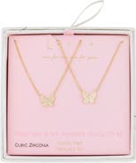 Leith Together Is My Favorite Place To Be Set of 2 Cubic Zirconia Butterfly Pendant Necklaces