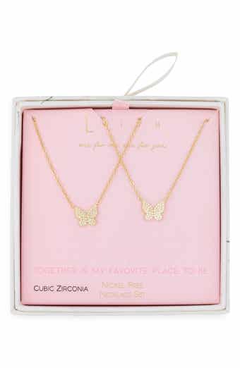 Together Is My Favorite Place To Be Set of 2 Cubic Zirconia Butterfly Pendant Necklaces
