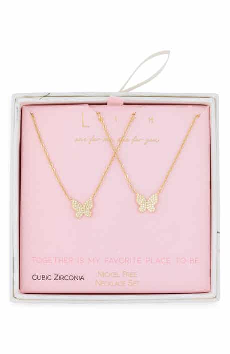 Leith Together Is My Favorite Place To Be Set of 2 Cubic Zirconia Butterfly Pendant Necklaces