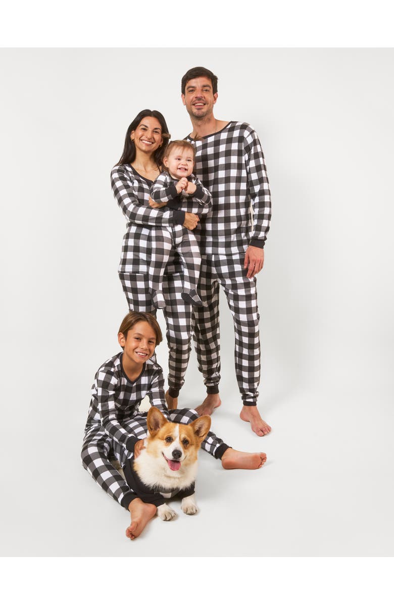 Leveret Kids Footed Plaid Cotton Matching Family Holiday Pajamas, Alternate, color, Plaid Black & White