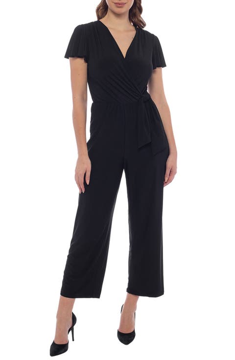Flutter Sleeve Ity Faux Wrap Jumpsuit