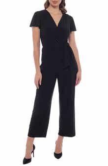 TASH AND SOPHIE Flutter Sleeve Ity Faux Wrap Jumpsuit