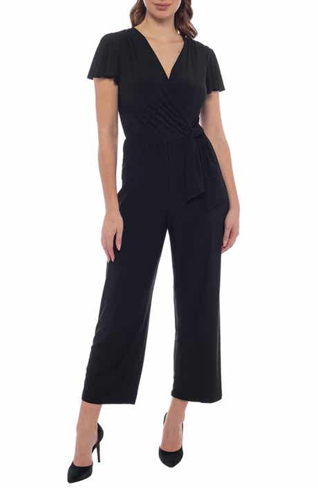 TASH AND SOPHIE Flutter Sleeve Ity Faux Wrap Jumpsuit
