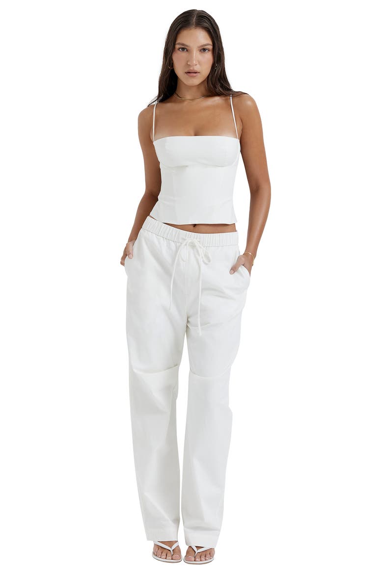 Audette Structured Cotton Twill Corset Top, Alternate, color, WHITE