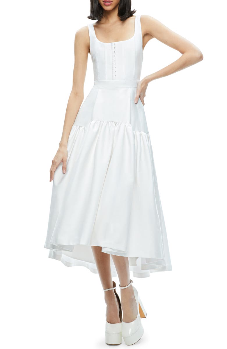 Alice + Olivia Diana High-Low Midi Dress, Main, color, Off White
