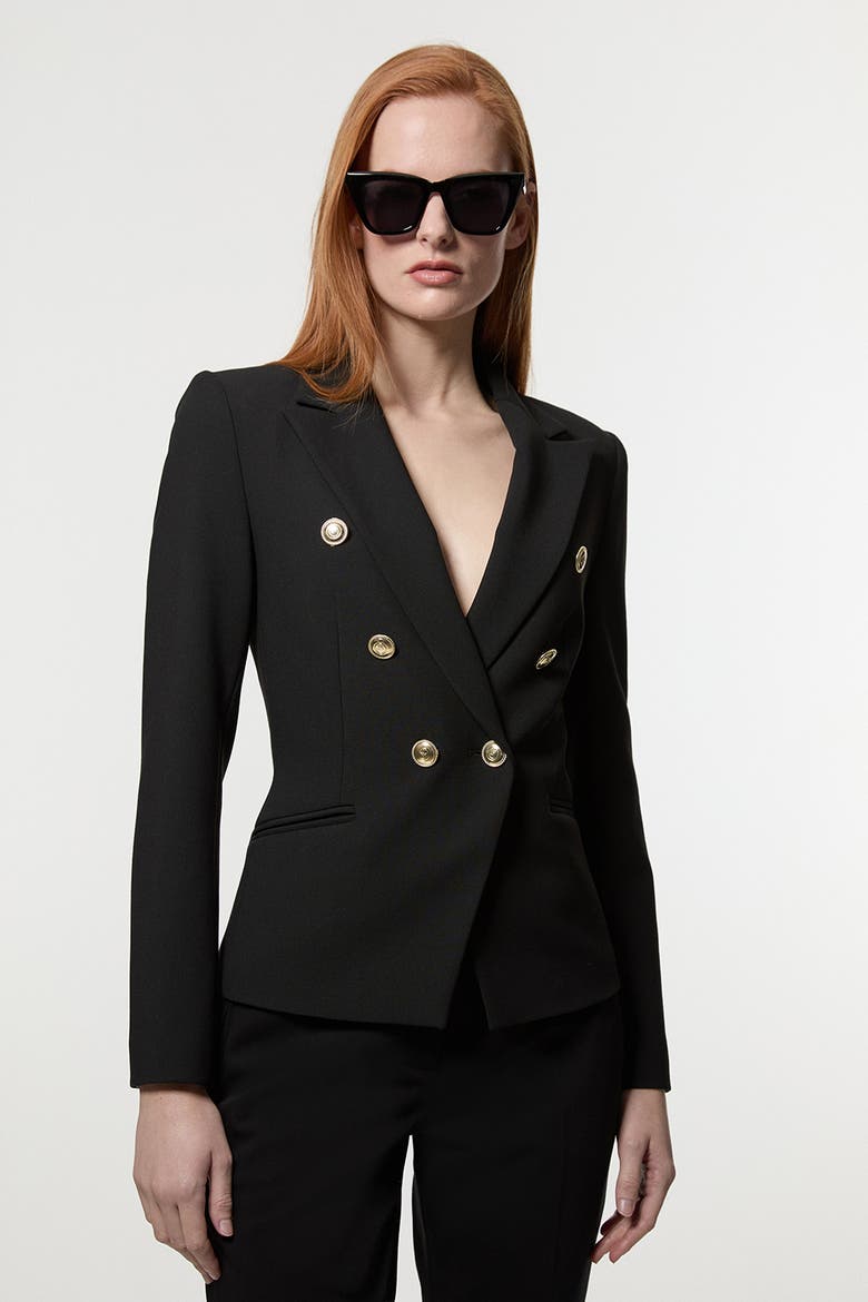 Petite Tailored Button Military Blazer, Main, color, Black