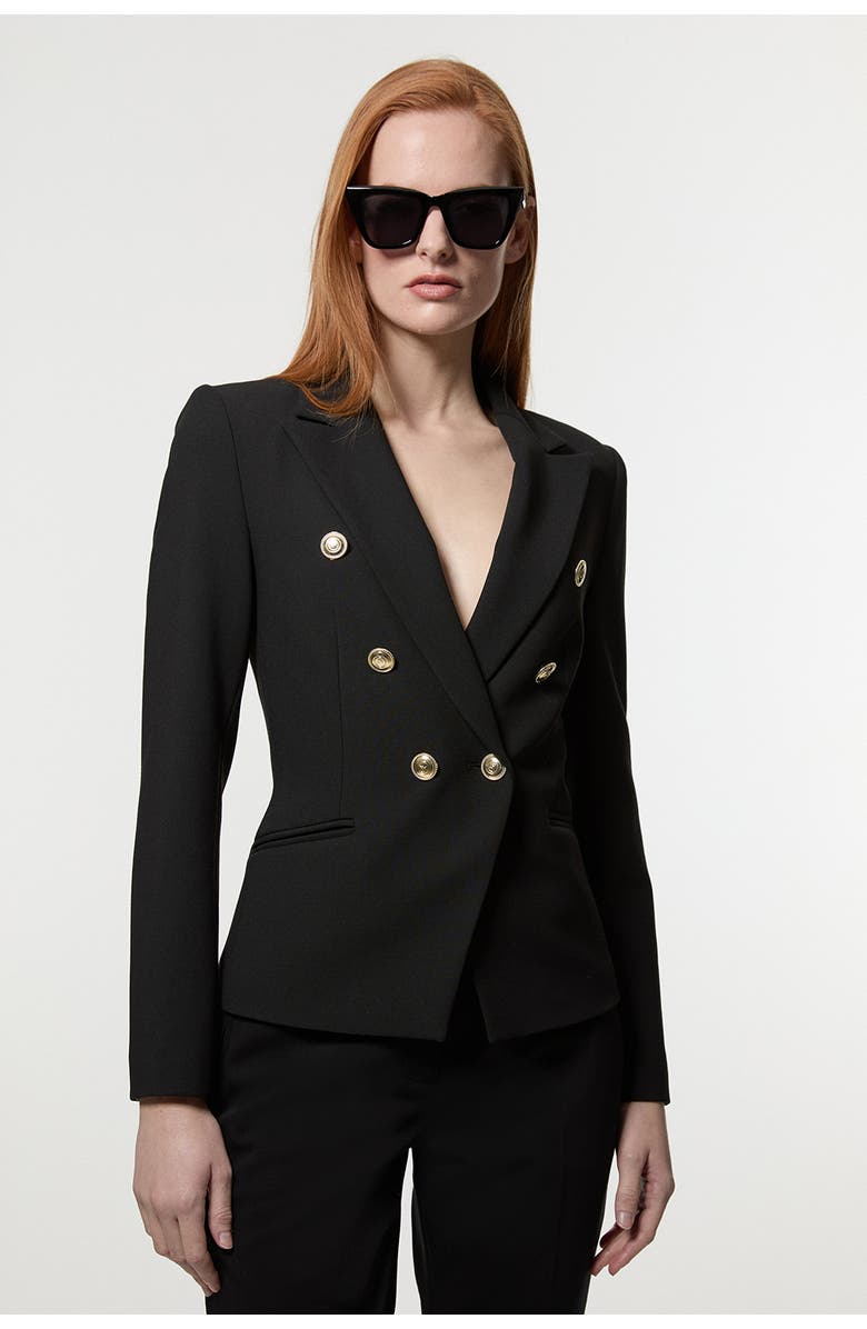 Karen Millen Petite Tailored Button Military Blazer, Main, color, Black