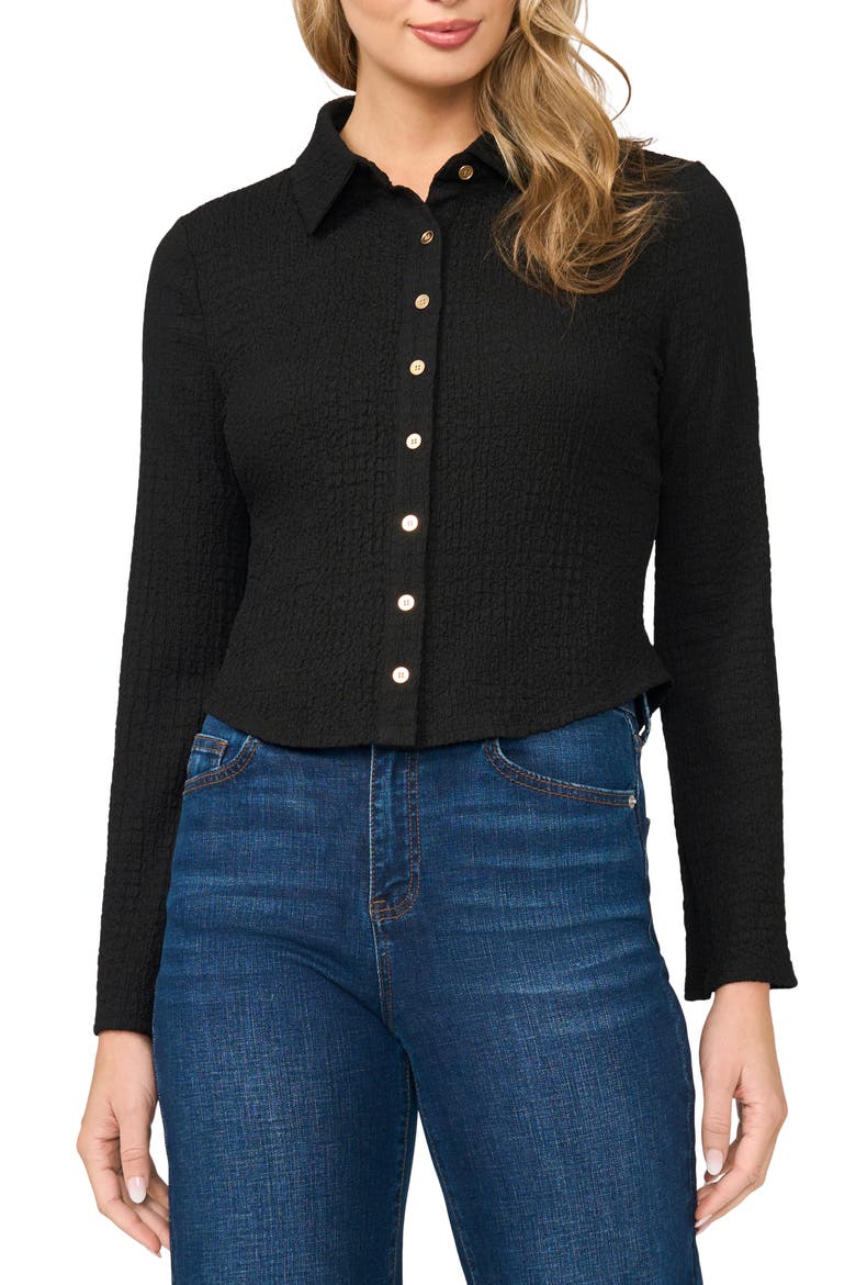 Flare Sleeve Knit Button-Up Shirt, Main, color, RICH BLACK