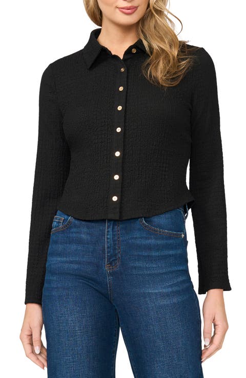 Flare Sleeve Knit Button-Up Shirt