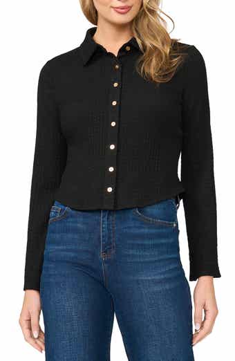 Flare Sleeve Knit Button-Up Shirt